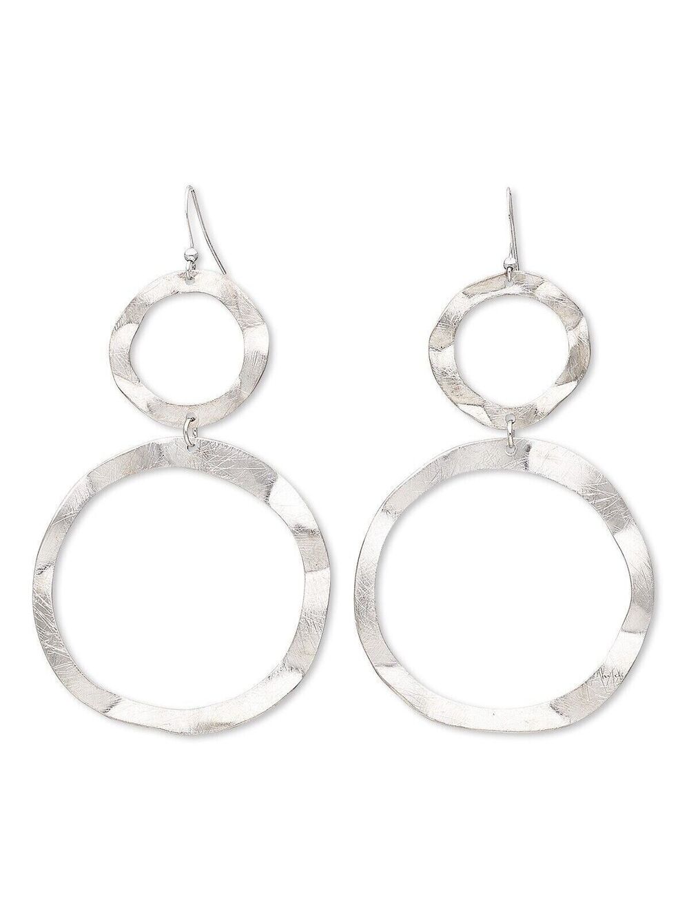 Avant Garde Brushed Silver Rhodium Plated Big Wavy Circles Hoops Earrings